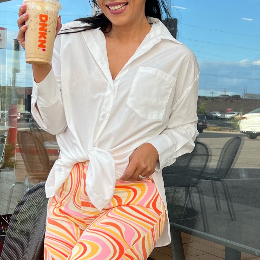 Small White Solid Button Through Shirt Collar But… - image 1